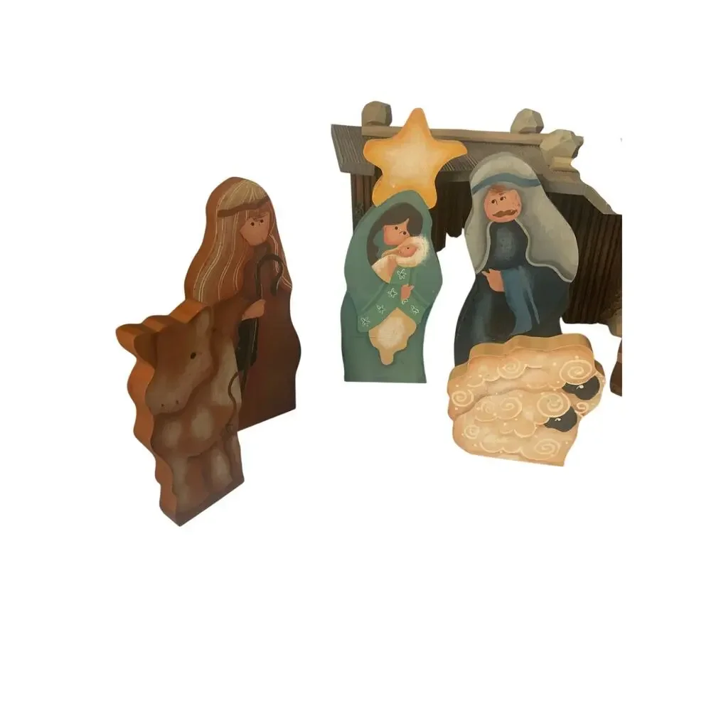 Vintage 1980s 1990s 8 Piece Wood Nativity Set